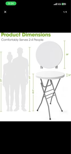 Pureegg Round Cocktail Table - High Top Bar Table (28" Diameter x 43.3" Height) with X-Shaped Support Frame, Foldable & Portable for Parties, Weddings