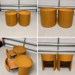 Pair of Nomad Light Tone Round Nightstands w/ Drawer — City Furniture