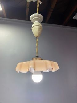 French 1930's Glass and Ceramic Adjustable Pulley Ceiling Lamp