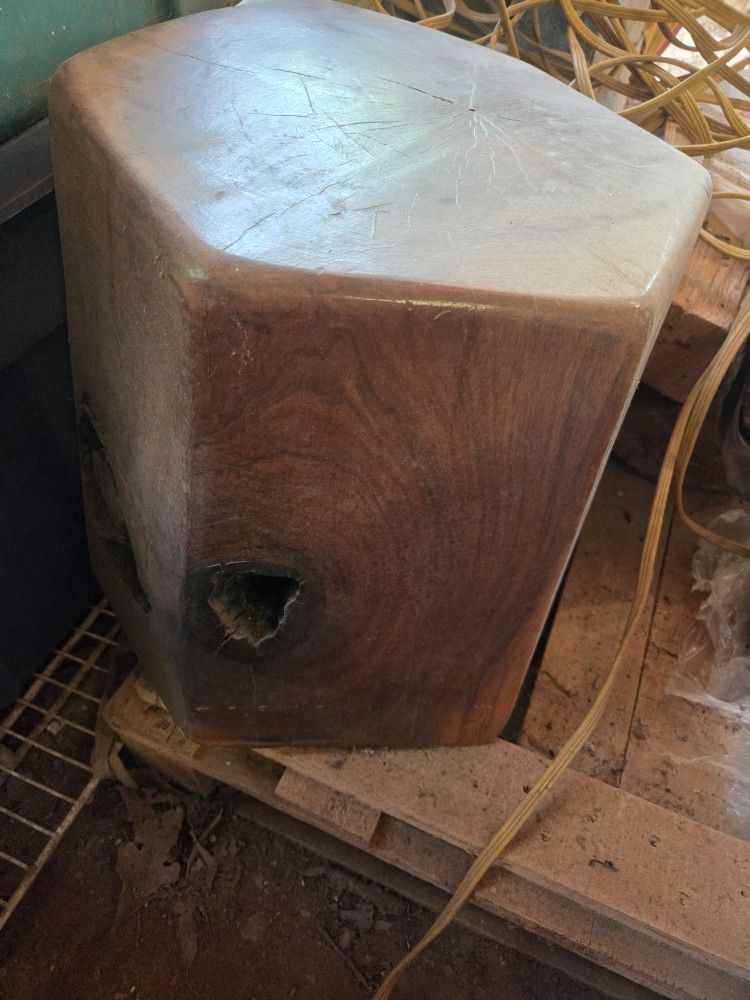 Large Walnut end table or stool, custom designed hexagonal shape