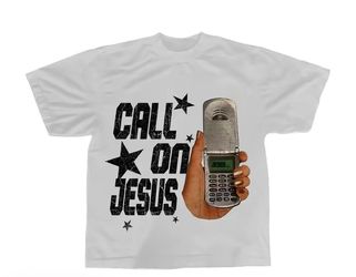 Men's Regular Fit Call on Jesus Print Round Neck Tee, Casual Short Sleeve T-Shirt for Daily Wear,