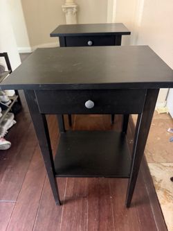 Black Wooden Nightstands with Drawer – Set of 2