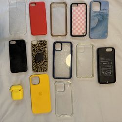 iPhone Case Lot (11 pcs) – Wildflower, Pela, OtterBox, Apple + Battery Case + AirPods Cover