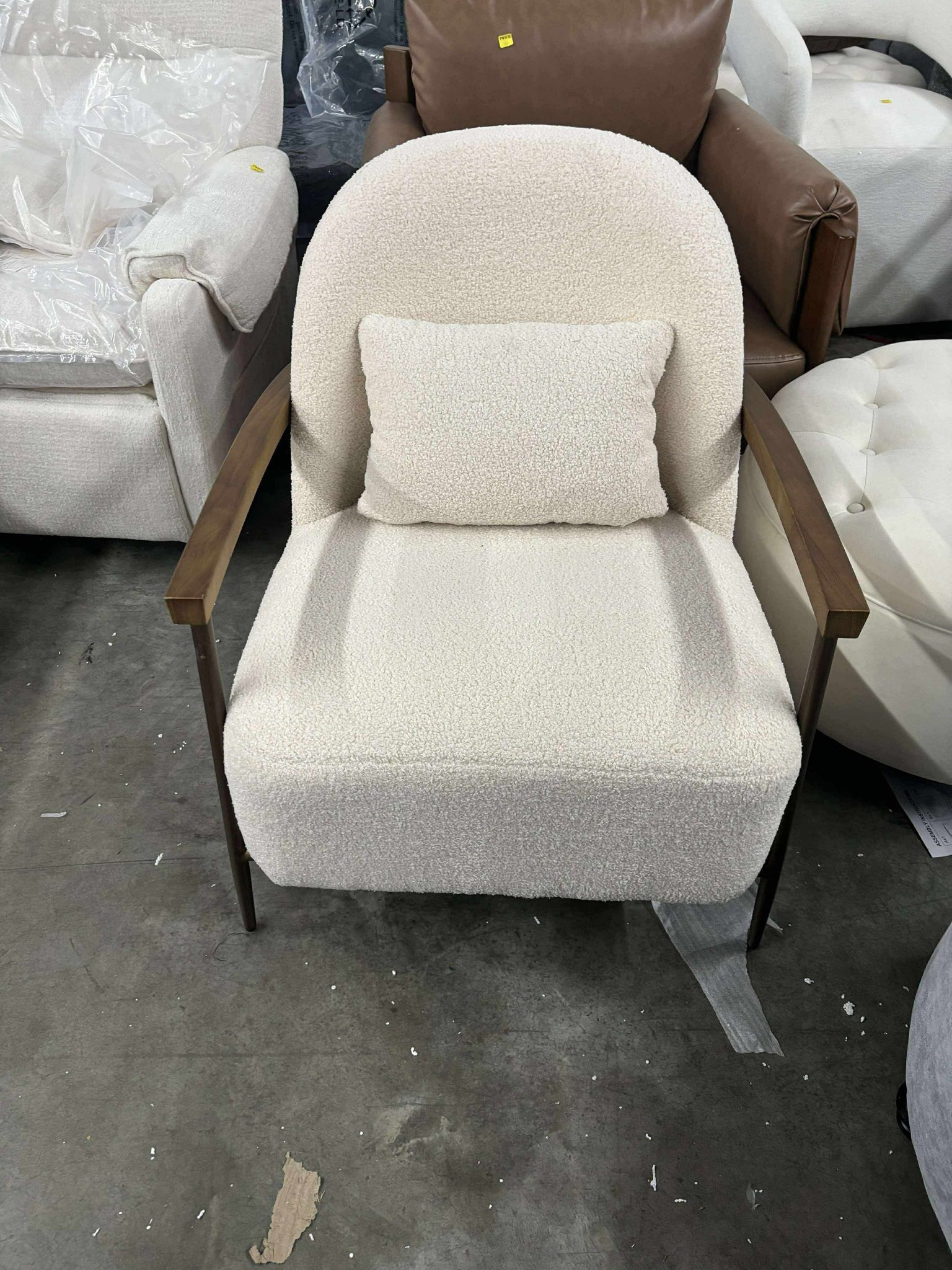 CHITA Accent Chair for Living Room, FSC Certified Modern Upholstered Faux Sherpa Fabric Armchair with Metal Frame and Wooden Armrests, Ivory
