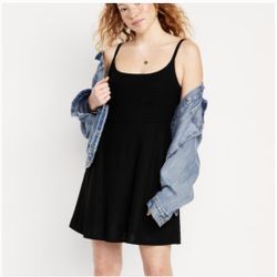 Old Navy Black Linen Fit & Flare Cami Mini Dress