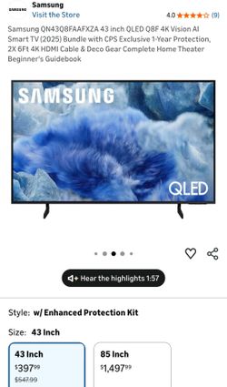 Samsung QN43Q8FAAFXZA 43 inch QLED Q8F 4K Vision AI Smart TV (2025) - Read
