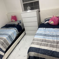 2 Twin Size Bed Frame With 2 Mattress Set .   1 Chest All New Furniture And Free Delivery   Free Installation Too. 