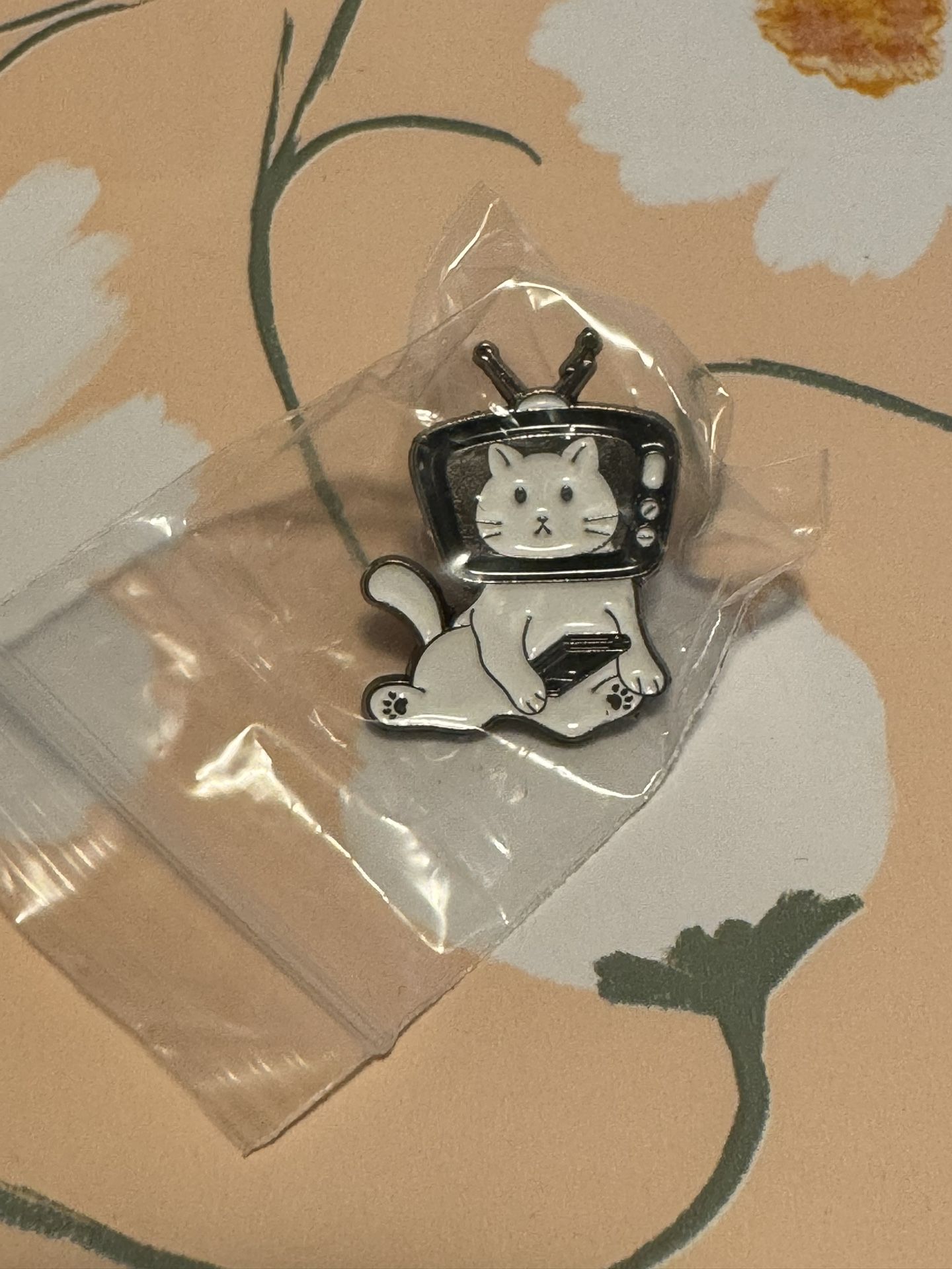 Cat In TV with Remote - Enamel Pin