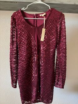 Burgundy Sequin Long Sleeve Mini Dress