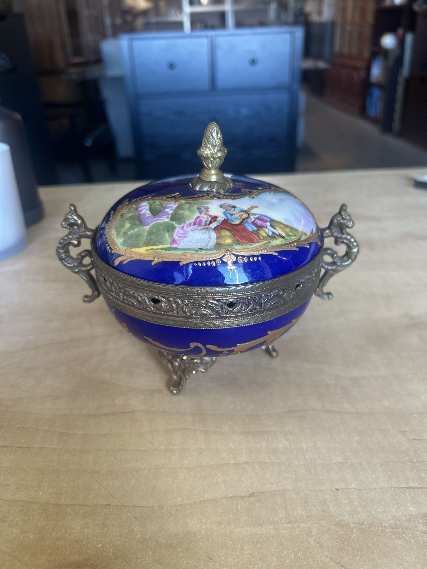 Vintage Cobalt blue limoges porcelain Fragonard victorian
