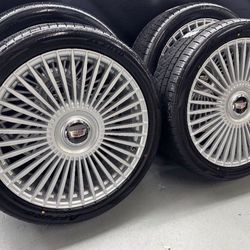 NEW 24 inch silver wheels with cadillac floating caps with atturo 285/40r24 tires