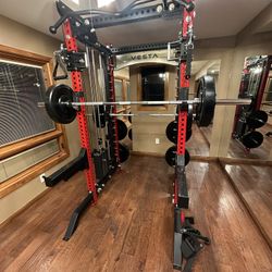PRO SERIES Ultimate 3-1 Half Rack Functional Trainer w/Smith Machine Bar | 400lb Stack | Gym Equipment | Fitness | Commercial | Squat Rack 