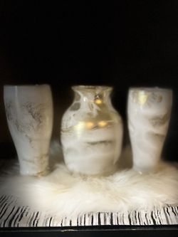 White And Gold Marble Vase And Glasses