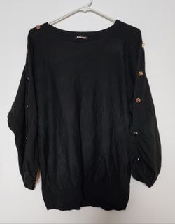 Women's Black Sweater with Gold Button Sleeves
