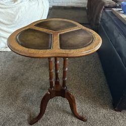 Cloverleaf Accent Wood Table with Leather Inlays