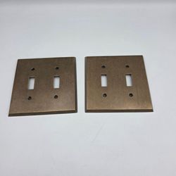 2 Vtg Solid Antique Brass Double Toggle Light Switch Plate Covers Made India