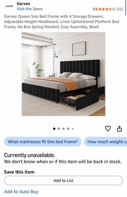 Queen Bed Frame w/ 4 Storage Drawers + Upholstered Headboard