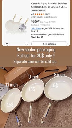 New sealed packaging Chef Power Stars Ceramic Frying Pan with Stainless Steel handle  Set, Non Stick Grill Pan Set, Dishwasher and Oven Safe, Cream Wh