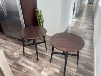Walnut and Black Leg Sidetable set of 2x
