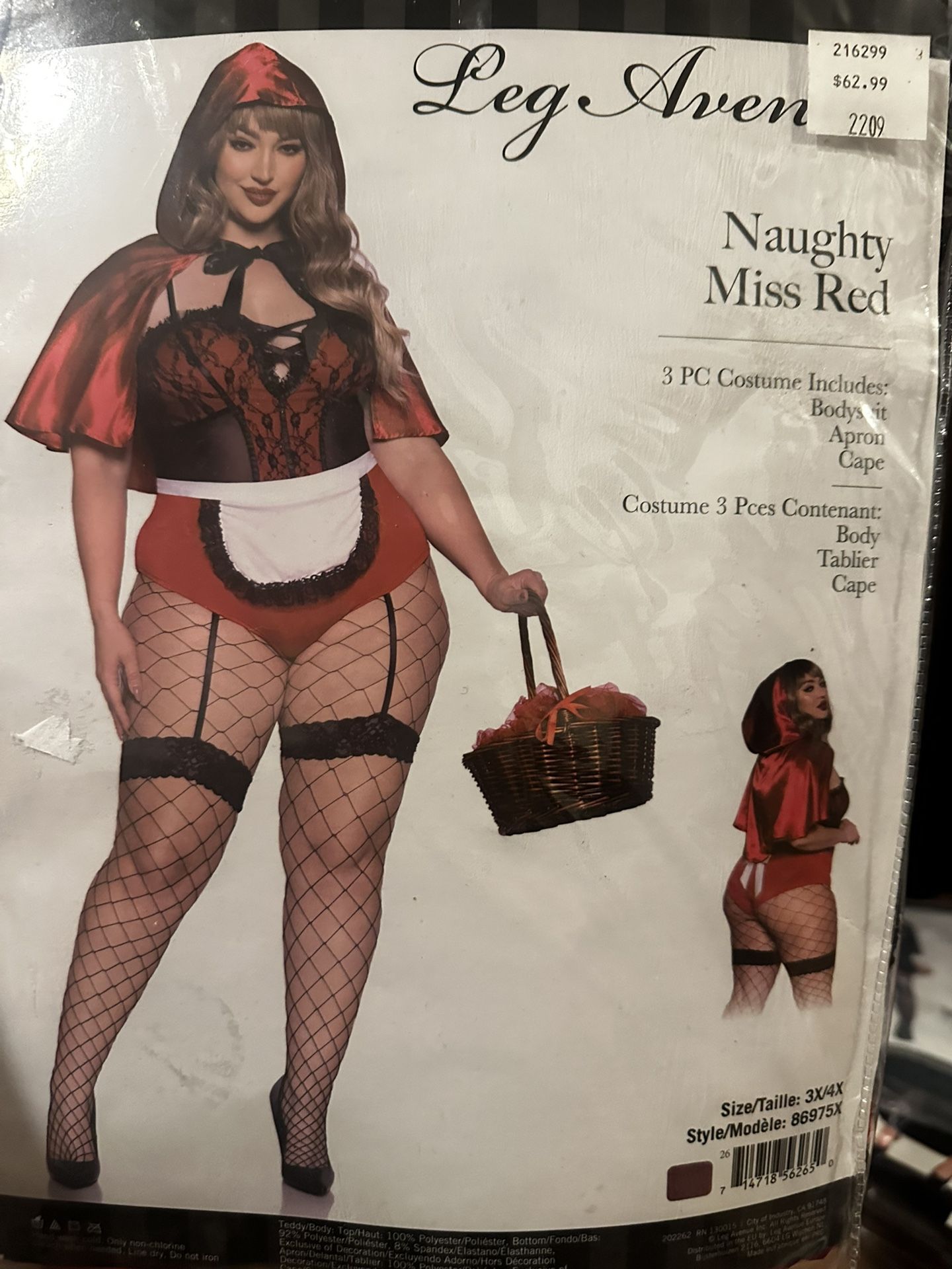 Sexy Red Riding Hood Halloween Costume Size 3X/4X