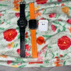 Apple Watch G Shock And Earbuds