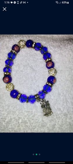 Gorgeous Blue Crystal & Glass Owl Bracelet NEW 