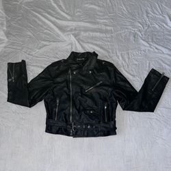 SHEIN Black Faux Leather Moto Biker Jacket Size M
