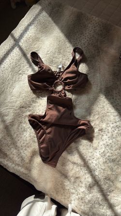 Brown 2 peace attached bathing suit