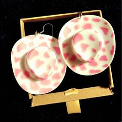 Hat earrings pink and white custom made