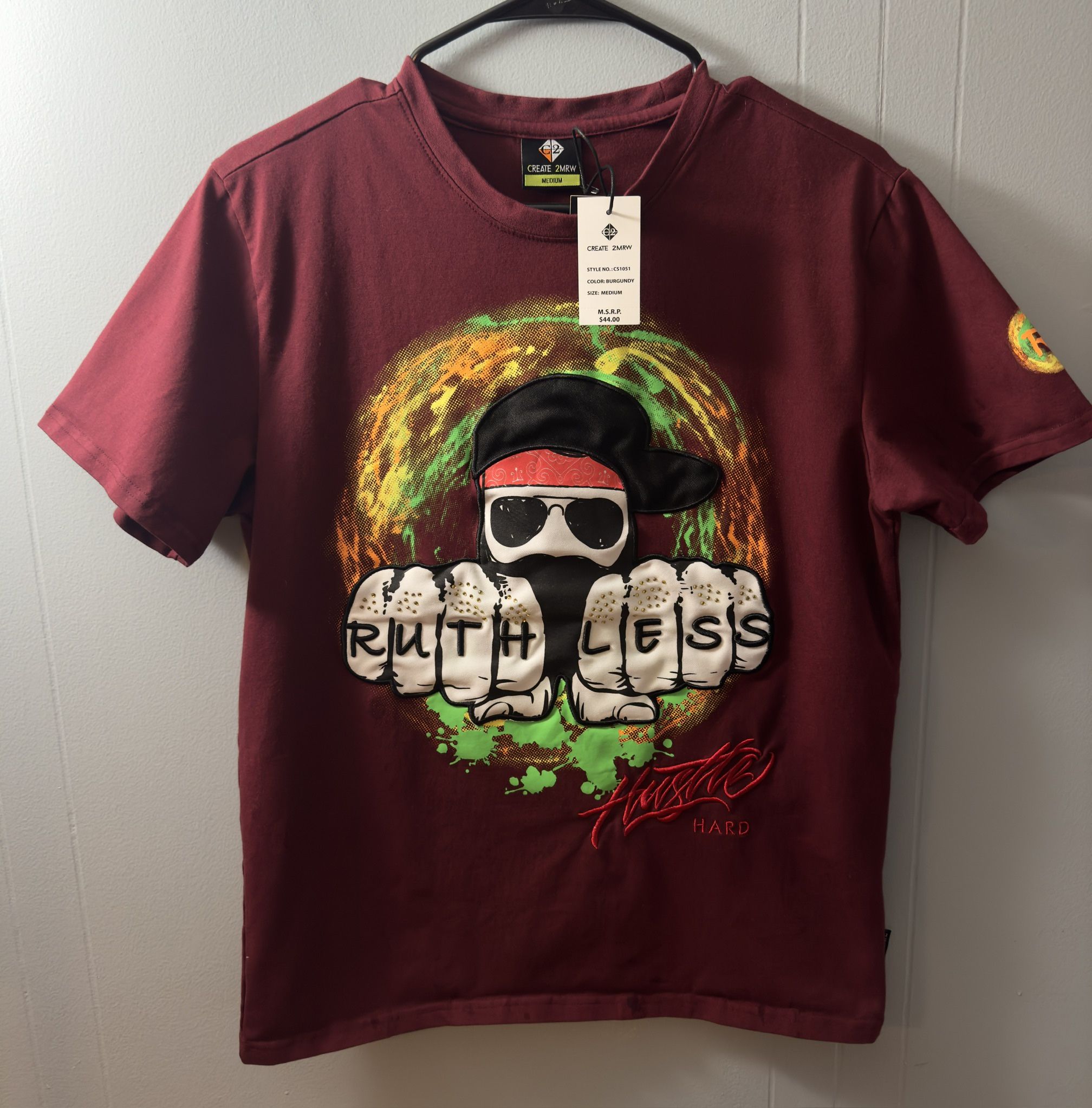 Create 2MRW Print & Embro. Graphic T Shirt, Medium. Brand New.