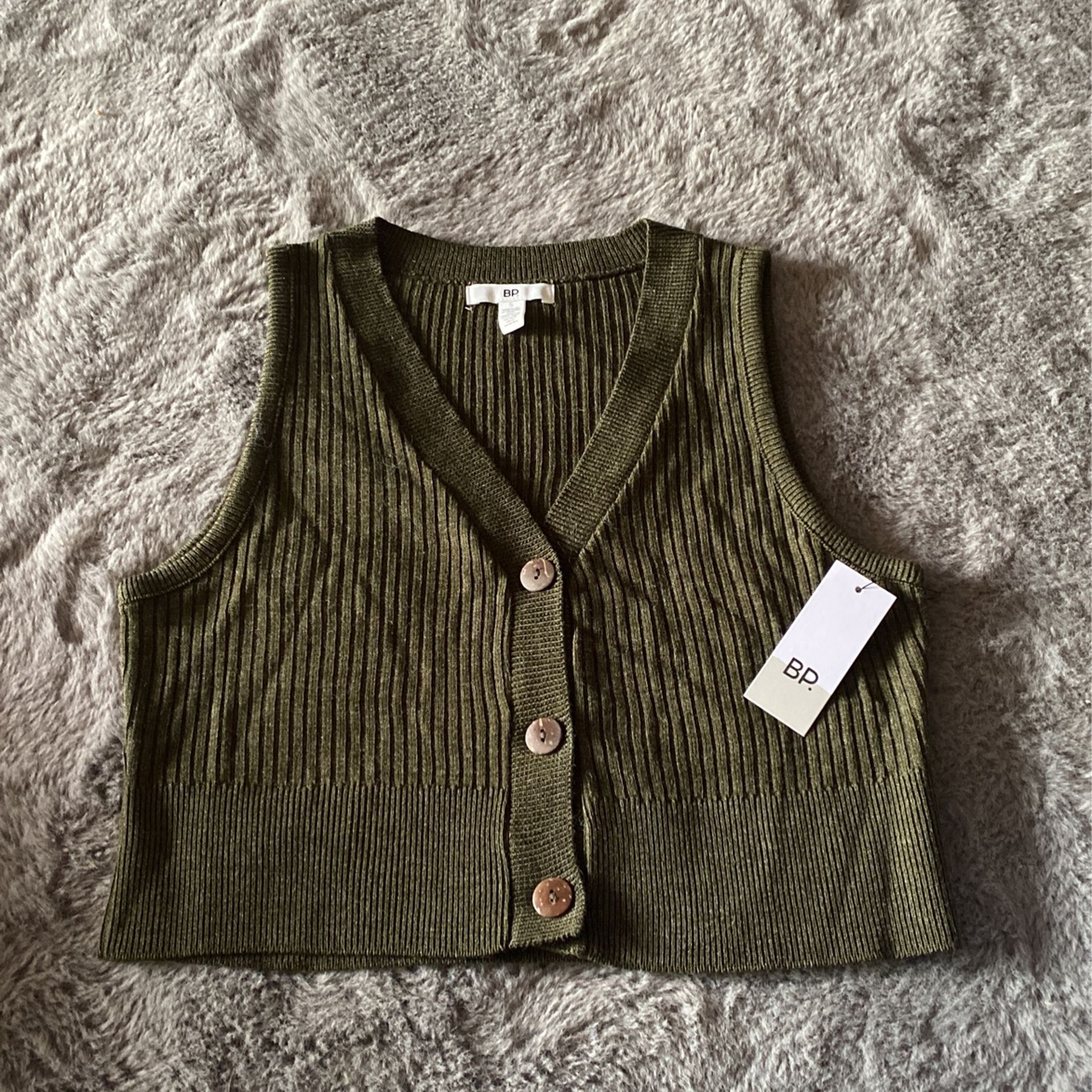 Olive Green Sweater Vest Crop Top 