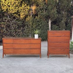 Free Delivery - 1960s Mid-Century Modern Walnut Dresser Set – Lowboy + Highboy