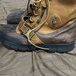 Polo Ralph Lauren Andres III Brown Tan Lace Up Zip Buckle Boots Mens Size 16 D