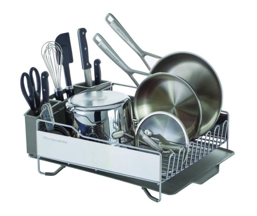 Used Once KitchenAid Large Capacity Full Size Rust Resistant Dish Rack with Angled Drain Board and more