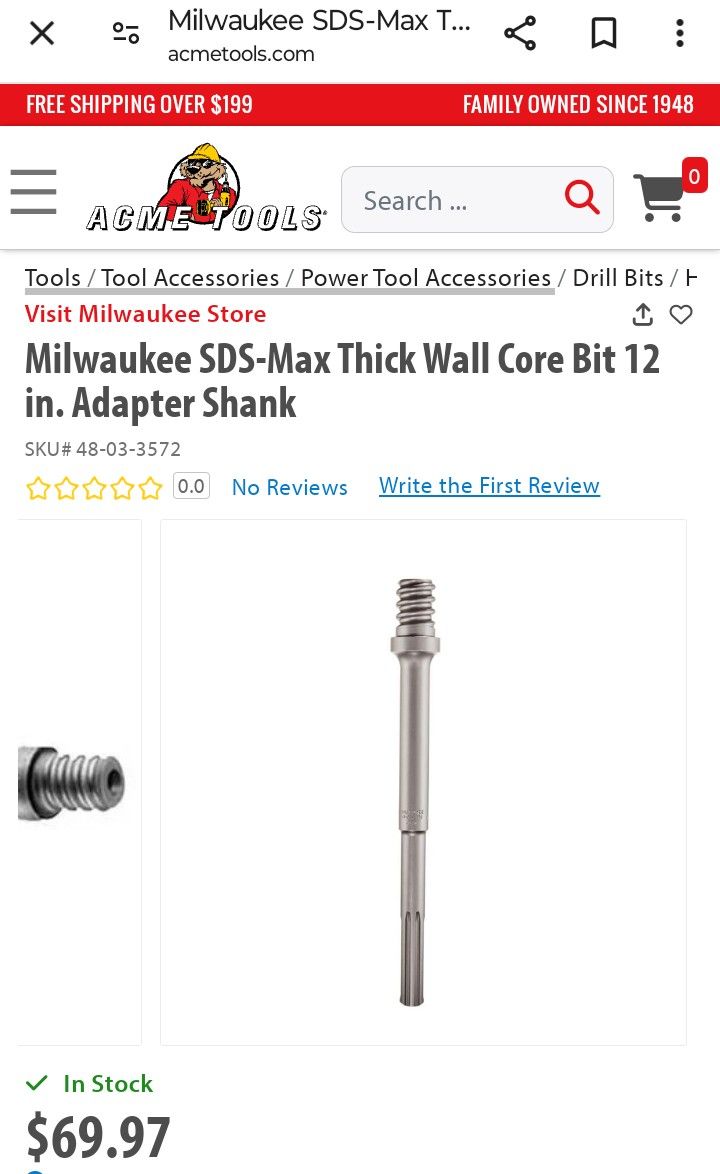 Milwaukee SDS-Max Thick Wall Core Bit 12 in. Adapter Shank..... CHECK OUT MY PAGE FOR MORE ITEMS