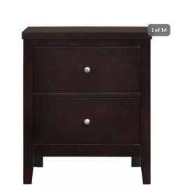 2Pc Dark Brown Wood 2-Drawer Nightstand