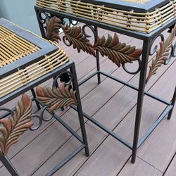Set Of Two Iron/Bamboo Small Tables, Nesting