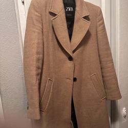 Zara Woman’s Wool Blend Coat - Taupe Brown - Small