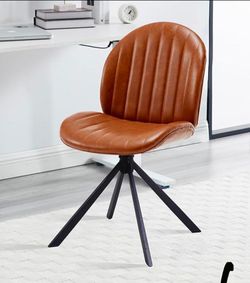 Leather Swivel Office Chair No Wheels, Brown