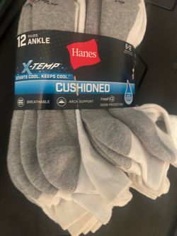 12 Pairs - Brand New - Hanes X-Temp Cushioned Ankle Socks ---- 24 Socks Total