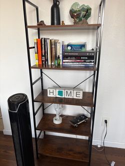 5-Tier Industrial Bookshelf Black Metal Frame