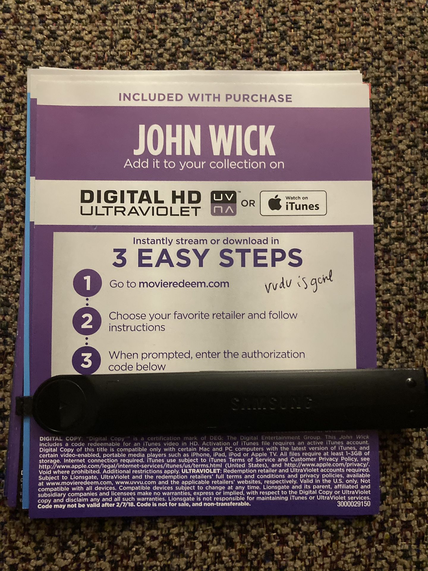 John wick 4K digital movie code
