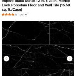 Black Floor Tiles Impero Black Matte 12 in. x 24 in. Marble Look Porcelain Floor and Wall Tile