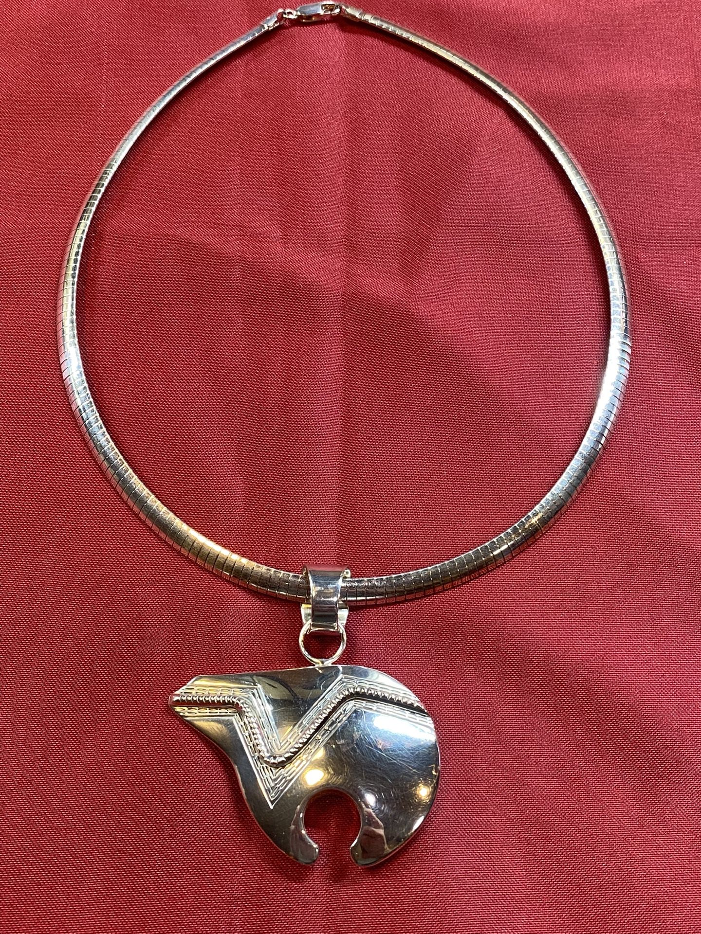 Vintage Italy 925 Sterling Silver Omega Necklace w/ Large Zuni-Style Bear Pendant – 60g
