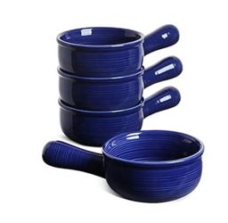 4 French Onion Soup Bowls blue NEW Ceramic
