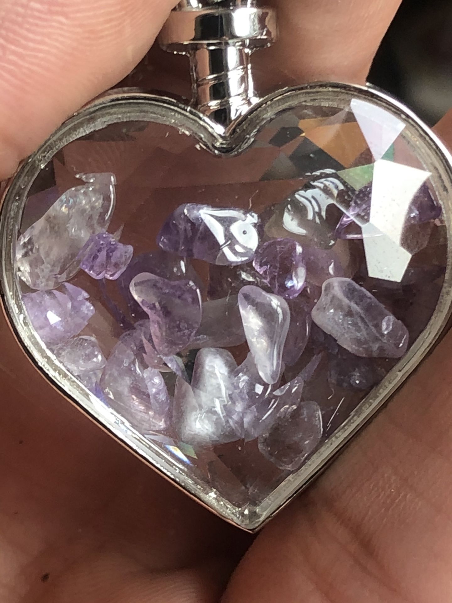 Amethyst Gemstone Floating Chips Heart Locket