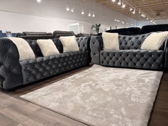 Gray Tufted Sofa And Loveseat Set