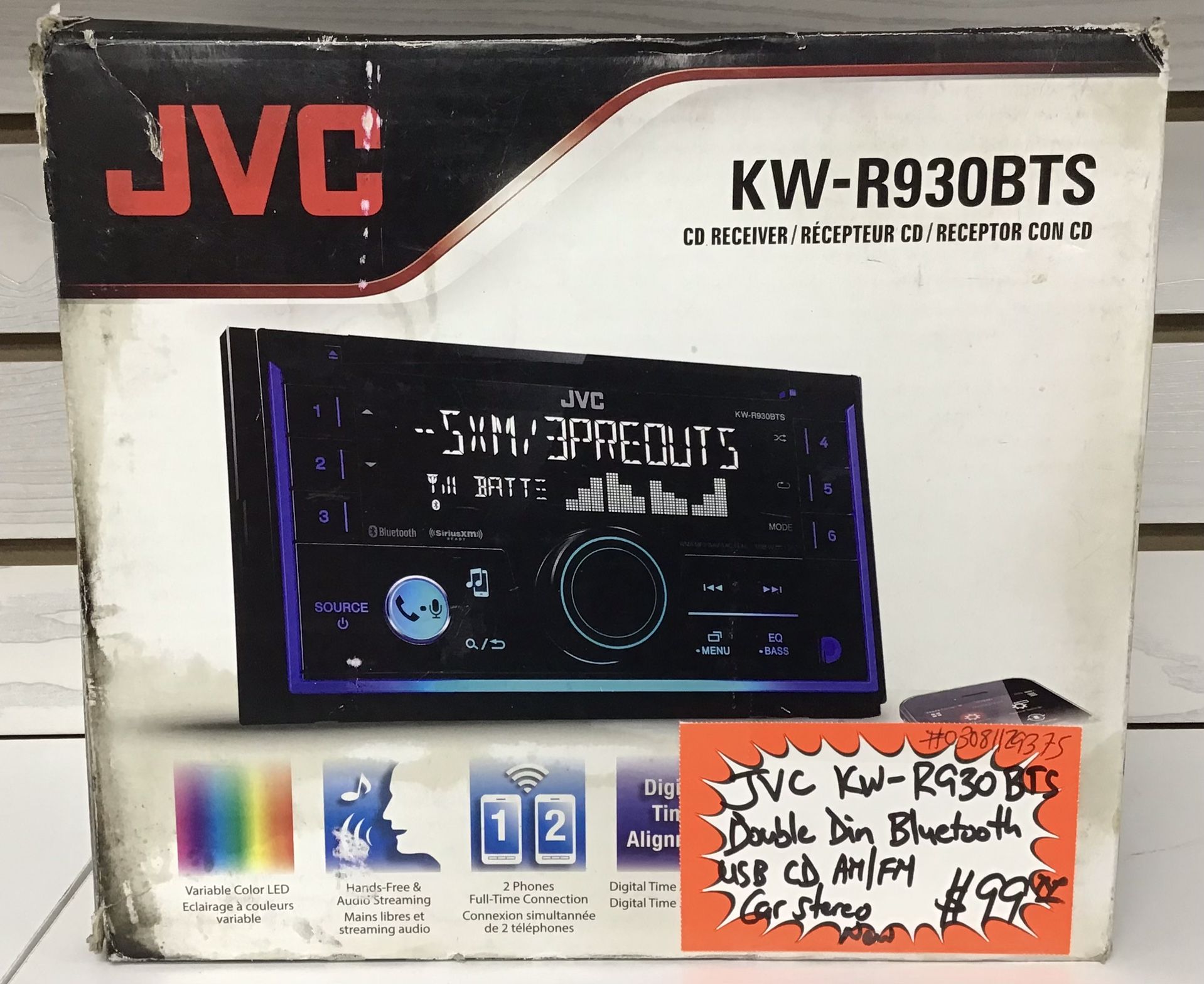 JVC KW-R930BTS Double Din Bluetooth USB CD AM/ FM Car Stereo New