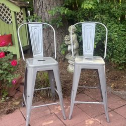 Pair Of Steele Gray Metal Bar Stools 