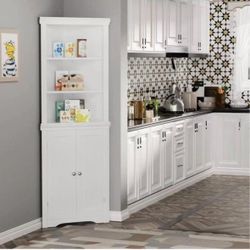 Corner Cabinet Corner Bathroom Cabinet with 2 Doors and 3 Tier Shelves Free Standing Corner Storage